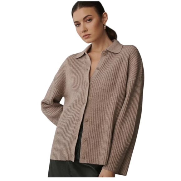 Reformation Large Oversized Fantino Cashmere Beige Collared Cardigan EUC - Picture 1 of 6
